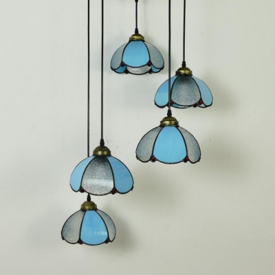 Glass Bowl Shape Pendant Light 5/8 Heads Tiffany Vintage Style Hanging Light for Swirl Glass