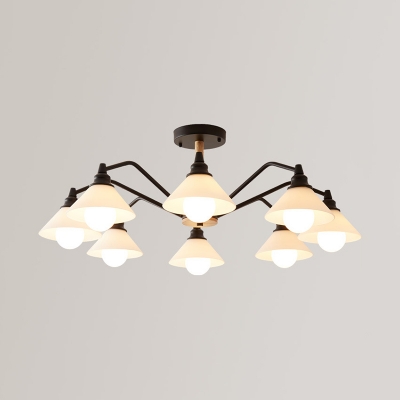 Glass Conical Ceiling Light 8 Lights Simple Style Chandelier in Macaron Black/Gray/Green for Living Room