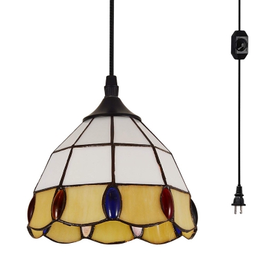 Glass Lattice Dome Hanging Light with Plug In Cord Hallway 1 Light Traditional Pendant Lamp
