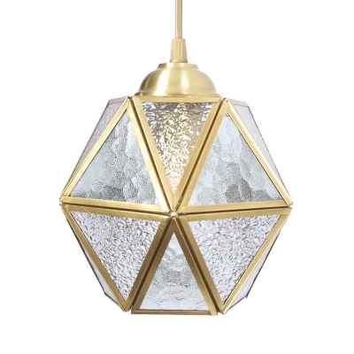 Glass Metal Polyhedron Ceiling Lamp 1 Light Colonial Style Pendant Lamp in Brass for Hallway