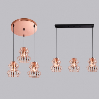 Gourd Cage Cafe Pendant Light With Linear Round Canopy Metal 3 Lights Creative Ceiling In Rose Gold Beautifulhalo Com - Ceiling Pendant Sizes Philippines
