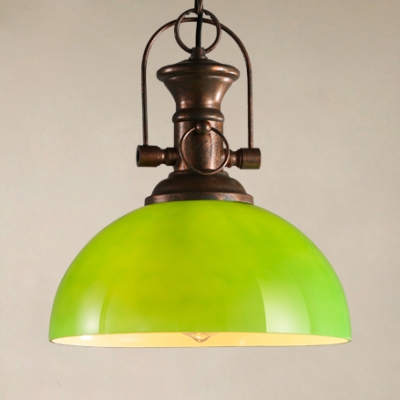 Vintage Stylish Green Pendant Light Dome Shade 1 Head Glass Suspension Light for Factory