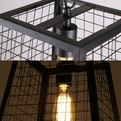 Industrial Mesh Screen Hanging Light One Light Metal Pendant Light in Black for Balcony Bar