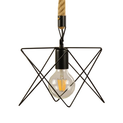 Industrial Black Pendant Lamp Wire Frame 5 Designs Optional 1 Light Glass Hanging Light for Foyer