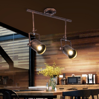 Industrial Cup Shade Semi Flush Mount Light 1/2/3 Lights Metal Rotatable Spot Light in Rust for Cloth Shop