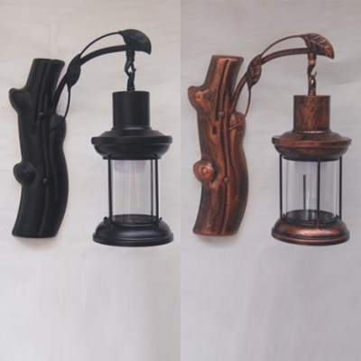 Industrial Kerosene Wall Light Single Light Glass & Metal Wall Lamp in Black/Copper for Study Room