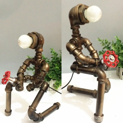 Industrial Robot Table Light with Open Bulb Metal 1 Light Bronze Desk Lamp for Kid Bedroom