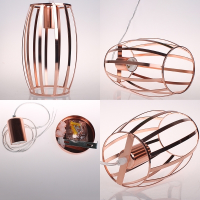 Industrial Rose Gold Hanging Light Curved Wire Frame 3 Lights Metal Pendant Light for Cloth Shop