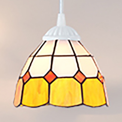 Lattice Bowl Bedroom Pendant Light Glass 1 Light Tiffany Modern Yellow Ceiling Light with Black/White Chain