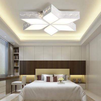 Leaf Shaped LED Flush Ceiling Light Kids Metal Ceiling Lamp in Warm/White/Stepless Dimming/Third Gear for Bedroom