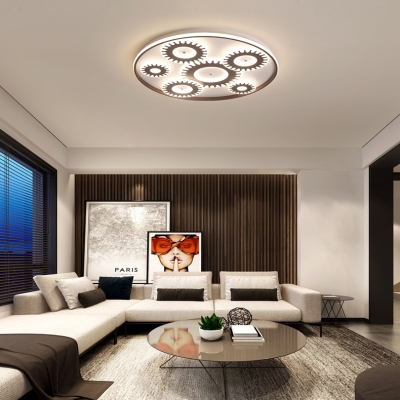 Living Room Gear Shaped Ceiling Mount Light Acrylic 2/3/4/6 Heads White LED Flush Light