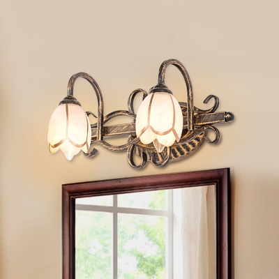 Lotus Shade Bathroom Vanity Light Metal 2/3 Lights Vintage Style Rust ...