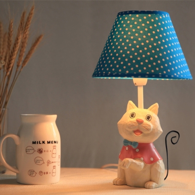 Lovely Blue/Pink LED Desk Light Toy Cat 1 Light Fabric Reading Lamp for Boy/Girl Bedroom