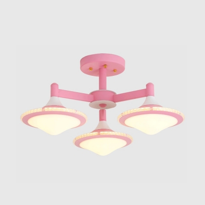 Lovely Cone Semi Flush Mount Light 3 Lights Metal Macaron Colored Ceiling Fixture for Boy Girl Bedroom