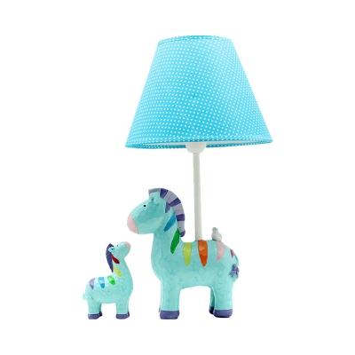 Lovely Unicorn Desk Light with Tapered Shade Fabric 1 Light Blue Reading Light for Bedside Table