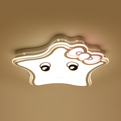 Lovely White LED Flush Ceiling Light Bow Star Acrylic Ceiling Lamp in Warm/White for Nursing Room
