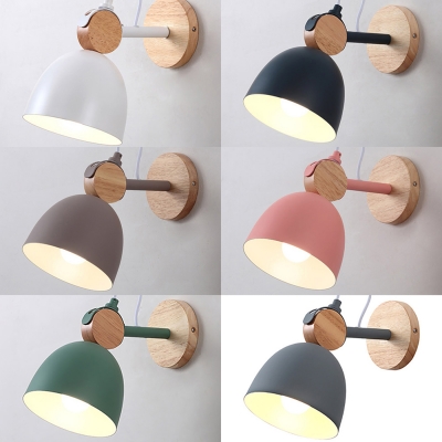 Macaron Colored Dome Sconce Light 1 Light Simple Style Metal Rotatable Wall Lamp for Girl Boy Bedroom