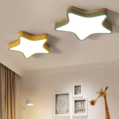 Macaron Colored Star Flush Mount Light Nordic Acrylic LED Ceiling Lamp in Warm/White for Kid Bedroom