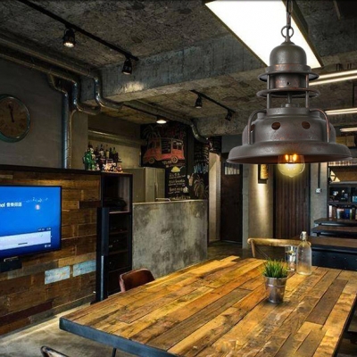Metal Barn Shade Pendant Light 1 Light Industrial Suspension Light in Rust for Cafe Bar