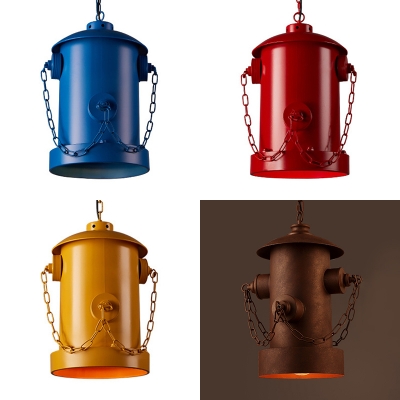 Metal Fire Hydrant Hanging Lamp Cafe 1 Light Vintage Suspension Light in Blue/Red/Rust/Yellow