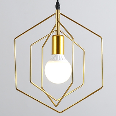 Metal Hexagon Hanging Light 3 Lights Industrial Linear/Round Canopy Ceiling Lamp in Gold for Restaurant