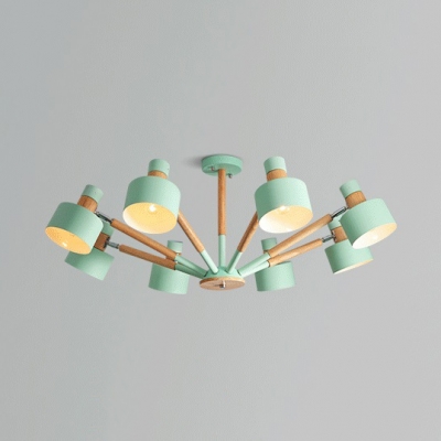 Modern Gray/Green/White Chandelier Drum Shade 8 Lights Metal Hanging Lamp for Child Bedroom