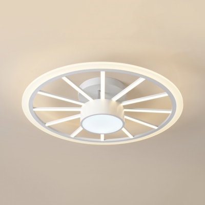 Modern Wheel Decoration Flush Mount Light Metal White Ceiling Light in Warm/White for Nursing Room