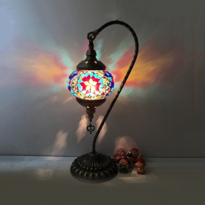 Moroccan Style Hanging Table Light Orb Shade 1 Light Stained Glass Table Lamp for Bedroom Bar