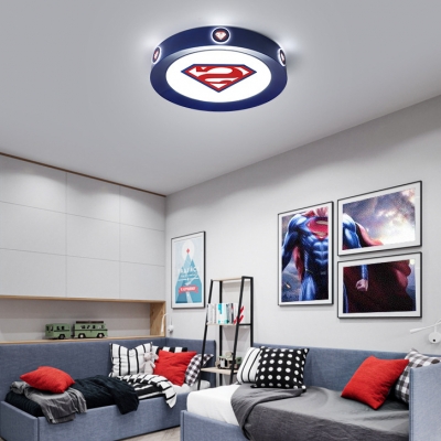 Movie Element Round Flushmount Light Cartoon Acrylic Ceiling Lamp in Blue for Boys Bedroom