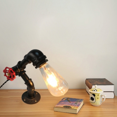 One Bulb Bare Bulb Desk Light Industrial Plug In Metal Reading Light with Pipe for Cafe