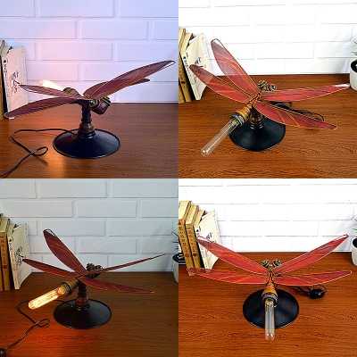 Red Dragonfly Desk Light 1 Light Antique Style Metal Table Light for Girls Boys Bedroom