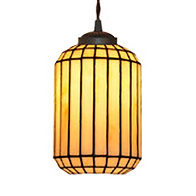 Restaurant Lantern Pendant Light Glass 1 Light Asian Style Beige Suspension Light