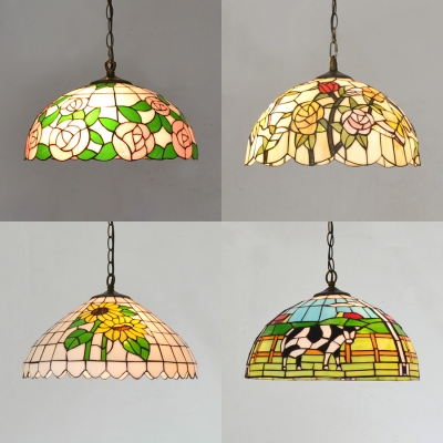 Rustic Style Multi Color Ceiling Pendant Flowers Cow Glass