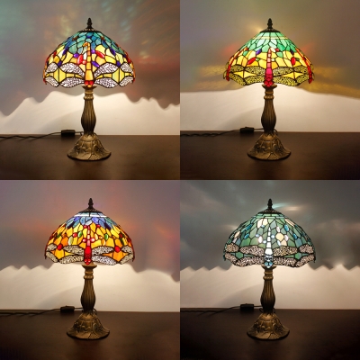 Rustic Tiffany Table Light Dragonfly 1 Head Stained Glass Desk Light with Plug-In Cord for Bedroom