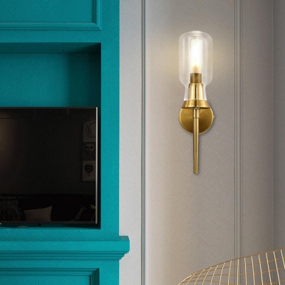 Simple Style Brass Wall Light Tube Shade 1/2 Lights Clear Glass Metal Sconce Light for Bathroom