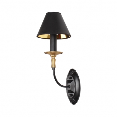 Tapered Shade Study Room Wall Light Metal 1/2 Lights Vintage Style Sconce Lamp in Black