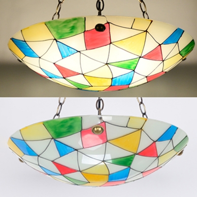 Tiffany Style Dome Chandelier Stained Glass 5 Lights 19.5 Inch Hanging Light for Living Room