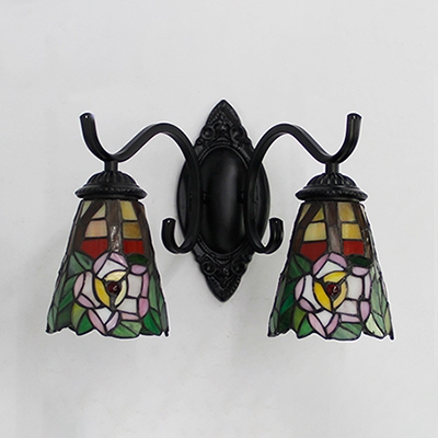 Tiffany Style Flower Sconce Light Stained Glass 2 Lights Wall Lamp for Living Room Foyer