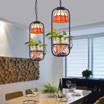 Tiffany Style Rustic Bowl Pendant Light 1 Light Glass Hanging Lamp for Living Room Balcony