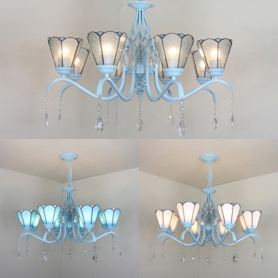 Tiffany Style Suspension Light Cone Shade 8 Lights Blue Clear