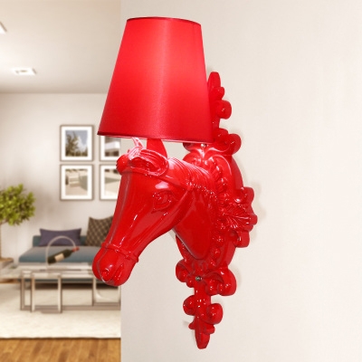 Traditional Tapered Shade Sconce Lamp with Horse Decoration 1 Light Resin Wall Light for Dining Room
