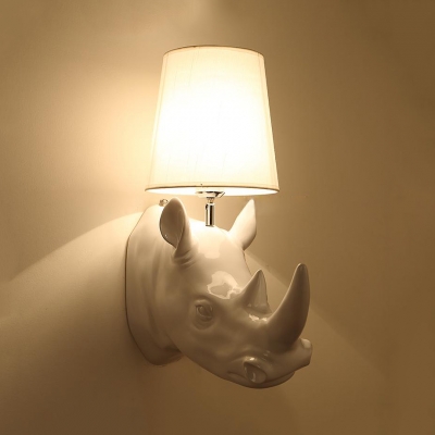 Traditional Tapered Shade Wall Light 1 Light Resin Sconce Lamp with Rhinoceros in Black/White for Hotel