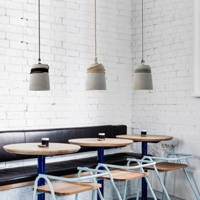 Vintage Bucket Shape Hanging Light 1 Light Cement Ceiling Lamp in Gray for Restaurant Cafe