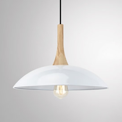 Vintage Style Dome Suspension Light 1 Light Wood Hanging Lamp in Black/White for Factory Workshop