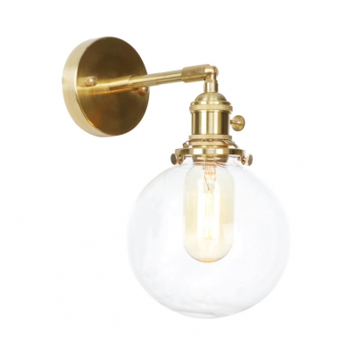 1/2 Pack Bathroom Globe Wall Light Clear Glass 1 Light Antique Style Brass Sconce Light