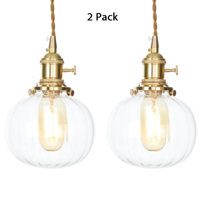 1/2 Pack Clear Glass Suspension Light with Adjustable Cord Melon Industrial Pendant Lamp for Bedroom