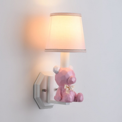 1 Light Cartoon Bear Wall Sconce Cute Resin Blue/Pink Sconce Light in Warm/White for Hallway