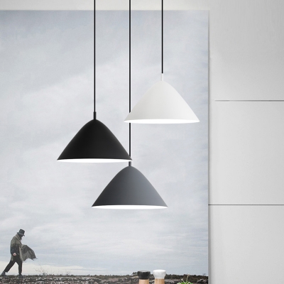 1 Light Conical Pendant Light Modern Style Metal Suspension Light in Black/Gray/White for Bar