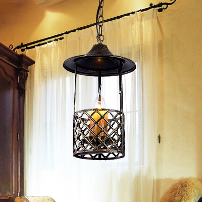 1 Light Gazebo Pendant Light Antique Stylish Metal Hanging Lamp in Aged Brass for Restaurant