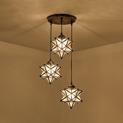2/3 Heads Star Pendant Light Tiffany Style Glass Hanging Light in White for Hallway Balcony
